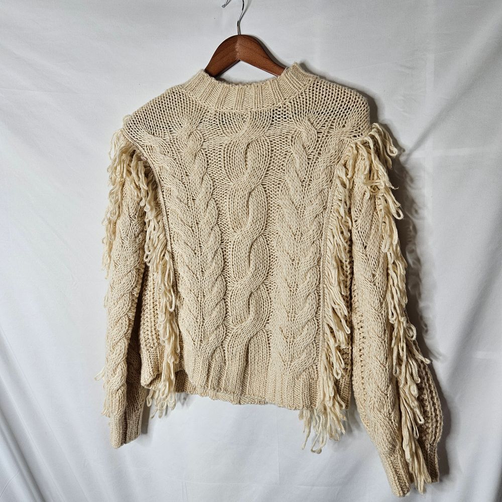 525 America Cable Knit Fringed Detail Sweater sz XS